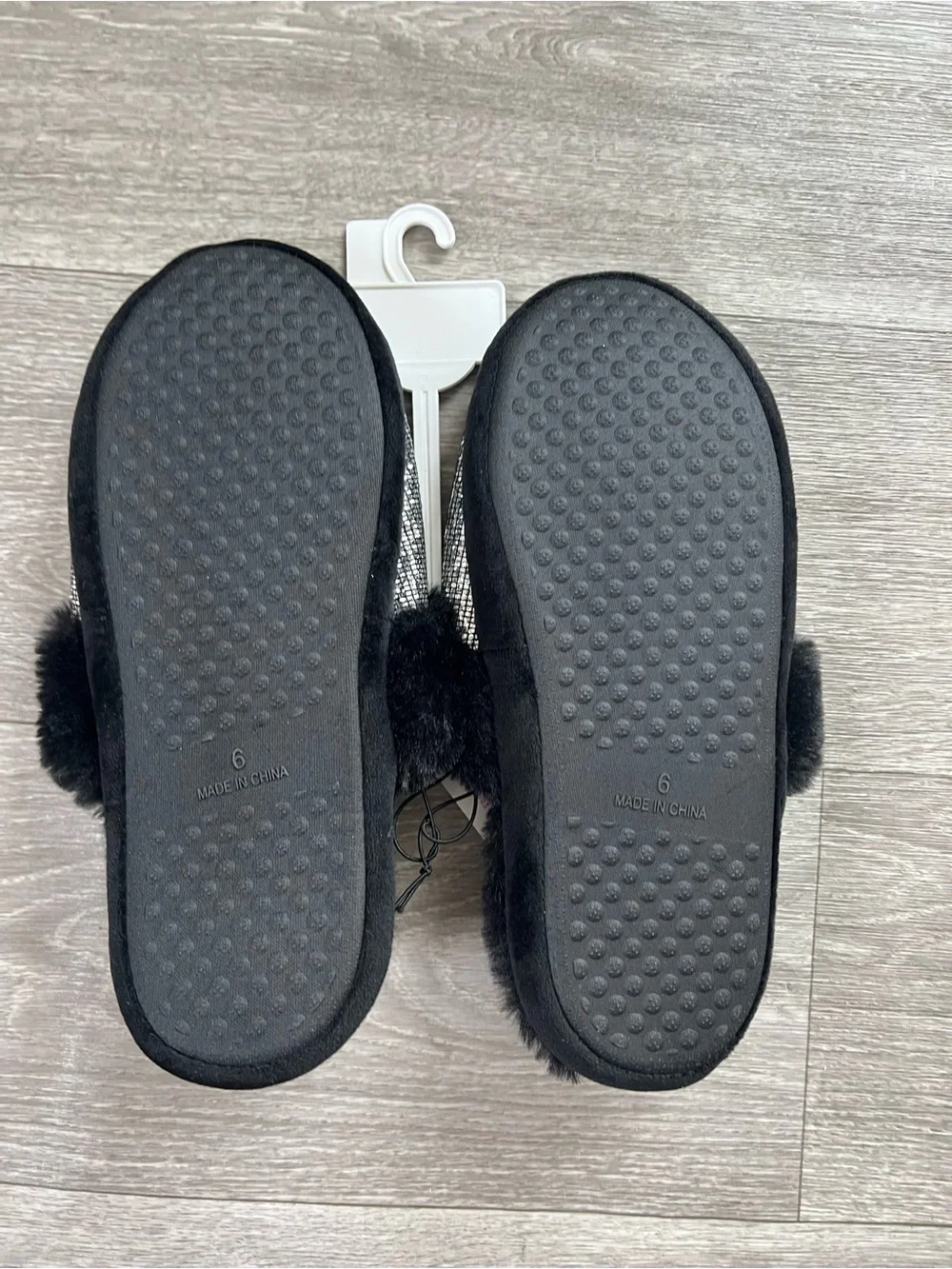 Justice Silver Glitter Slide Slippers with Black Faux Fur and Pink Logo